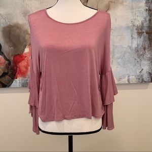 Gaze muted pink ruffle sleeve top sz s
